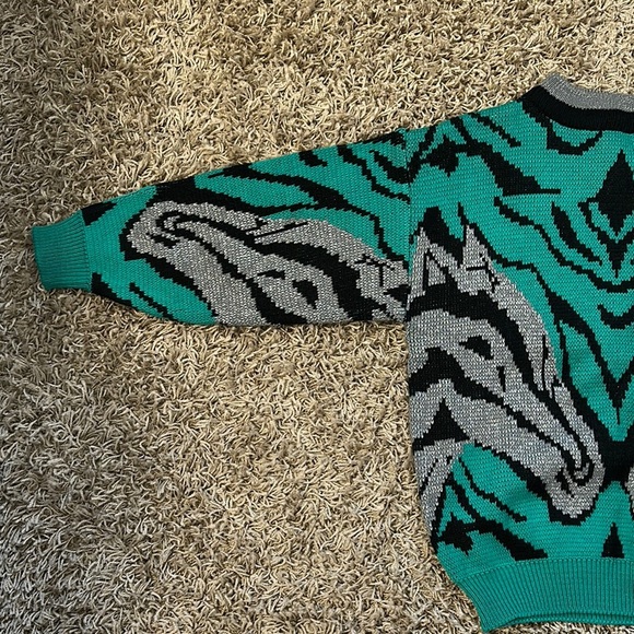 Vintage LicoRice X Horse Pattern Sweater - Teal and Black Made in Korea - Picture 4 of 11